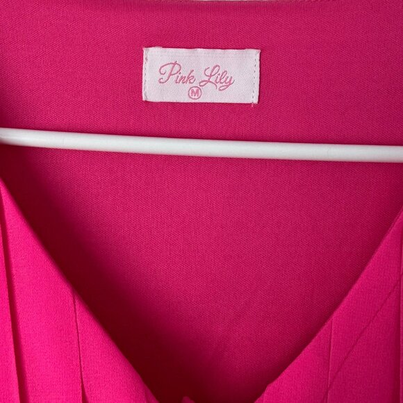 Pink Lily Pleated Romper in Vibrant Pink Size Medium - Picture 6 of 8